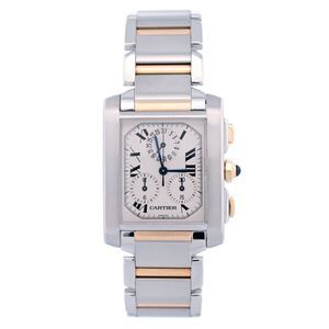 Cartier Tank Francaise Chronoflex 2303 White 18k Gold & Steel Watch - Serviced